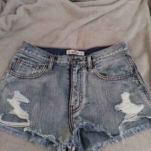 Hollister Women's Distressed Light Blue Jean Shorts